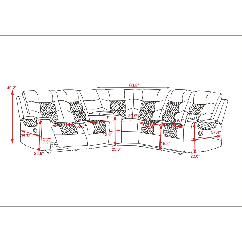 Mirabell 5-piece Faux Leather Reclining Sectional with console in Brown