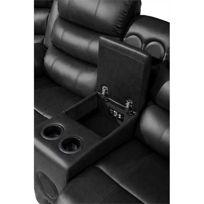 Donivi LED Faux Leather Reclining Sectional in Black