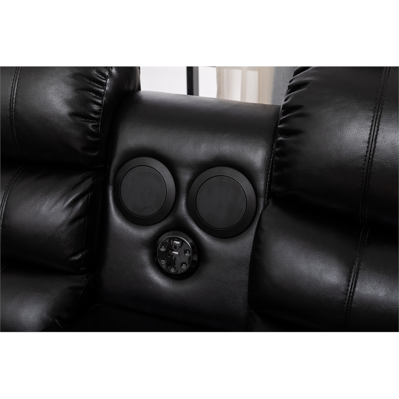 Donivi LED Faux Leather Reclining Sectional in Black