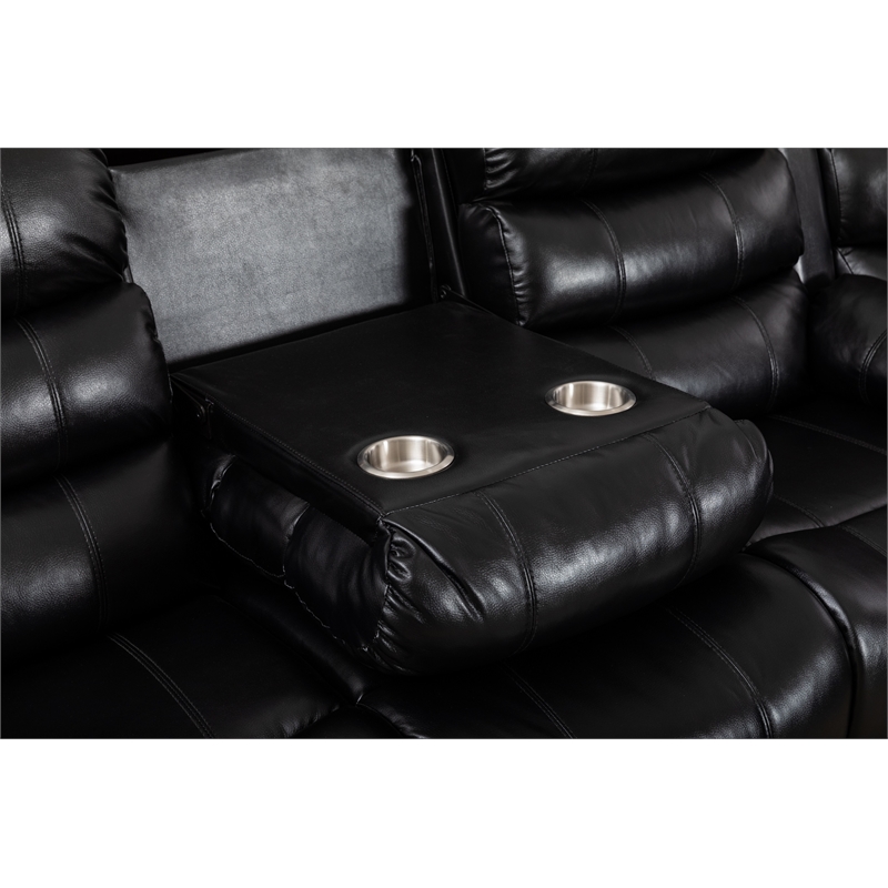Donivi LED Faux Leather Reclining Sectional in Black