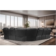 Donivi LED Faux Leather Reclining Sectional in Black