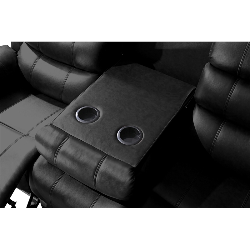Donivi LED Faux Leather Reclining Sectional in Black