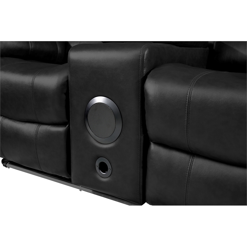 Donivi LED Faux Leather Reclining Sectional in Black