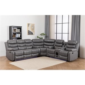 Donivi LED Faux Leather Reclining Sectional in Gray