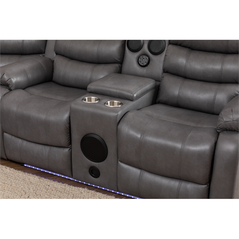 Donivi LED Faux Leather Reclining Sectional in Gray