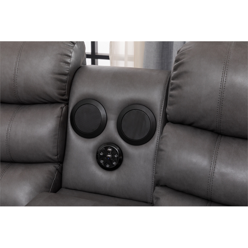 Donivi LED Faux Leather Reclining Sectional in Gray