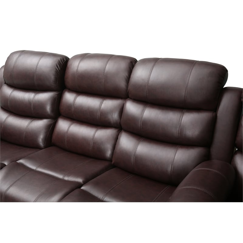 Donivi LED Faux Leather Reclining Sectional in Brown