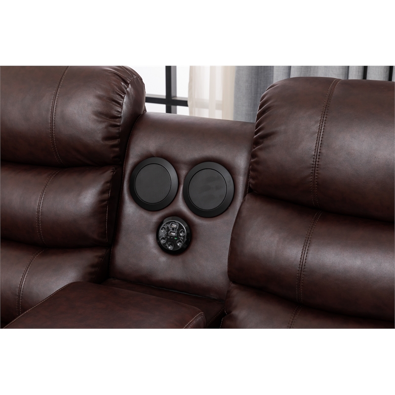 Donivi LED Faux Leather Reclining Sectional in Brown