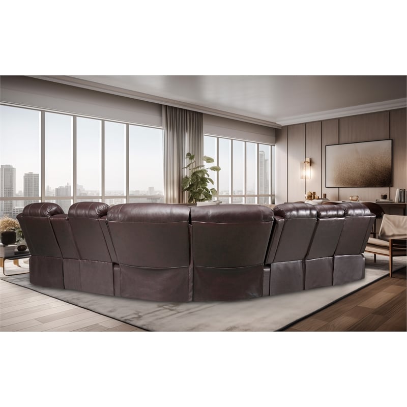 Donivi LED Faux Leather Reclining Sectional in Brown