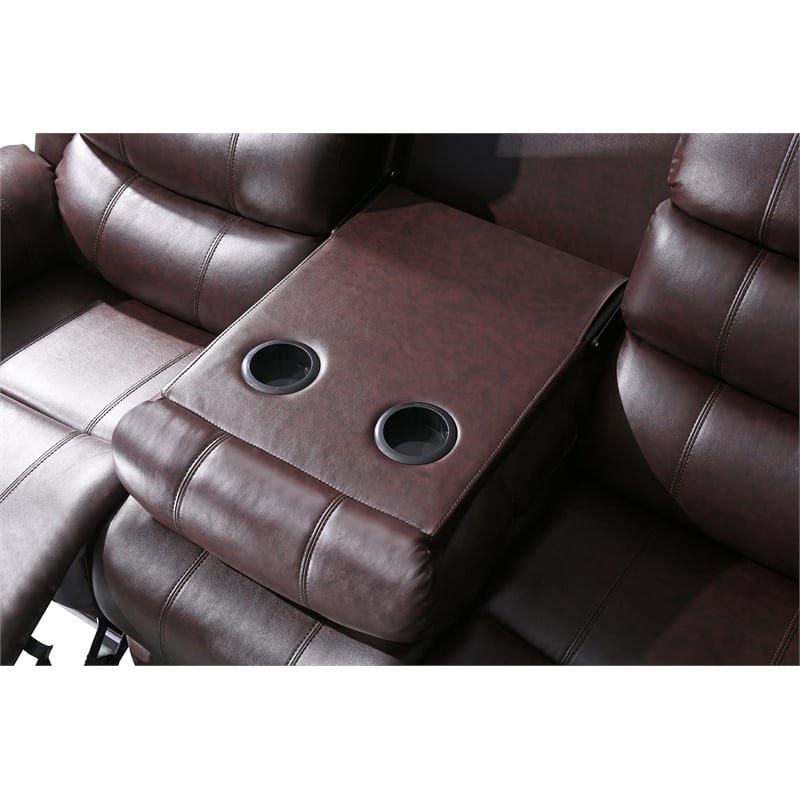 Donivi LED Faux Leather Reclining Sectional in Brown