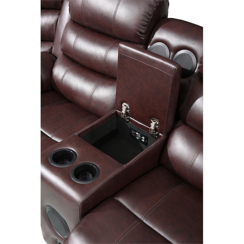 Donivi LED Faux Leather Reclining Sectional in Brown