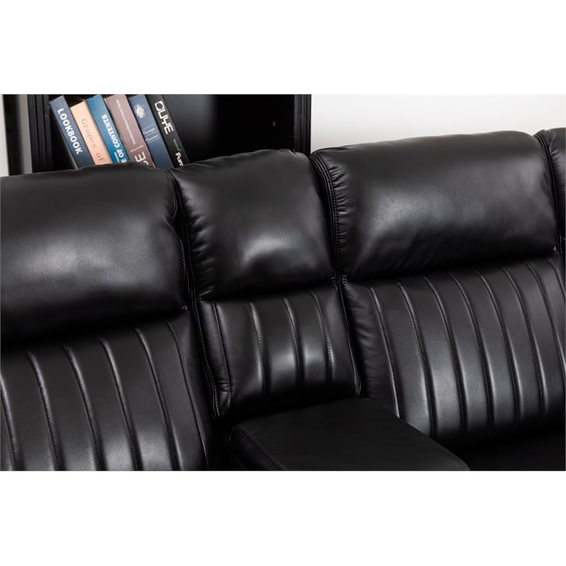 Paleremo Faux Leather Sectional with LED USB Speaker Wireless Charger in Black