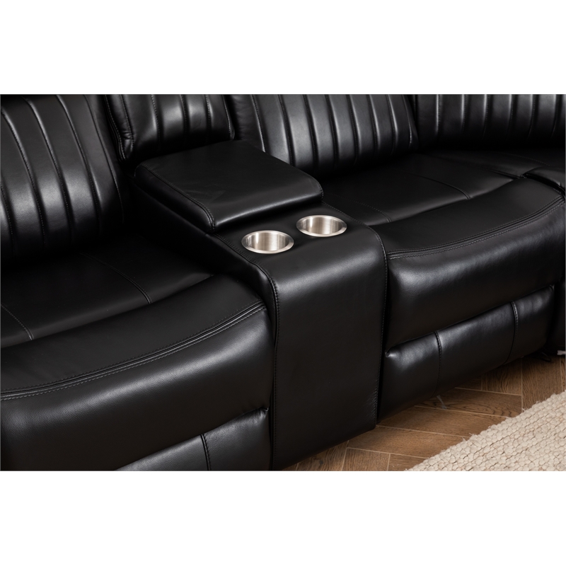 Paleremo Faux Leather Sectional with LED USB Speaker Wireless Charger in Black