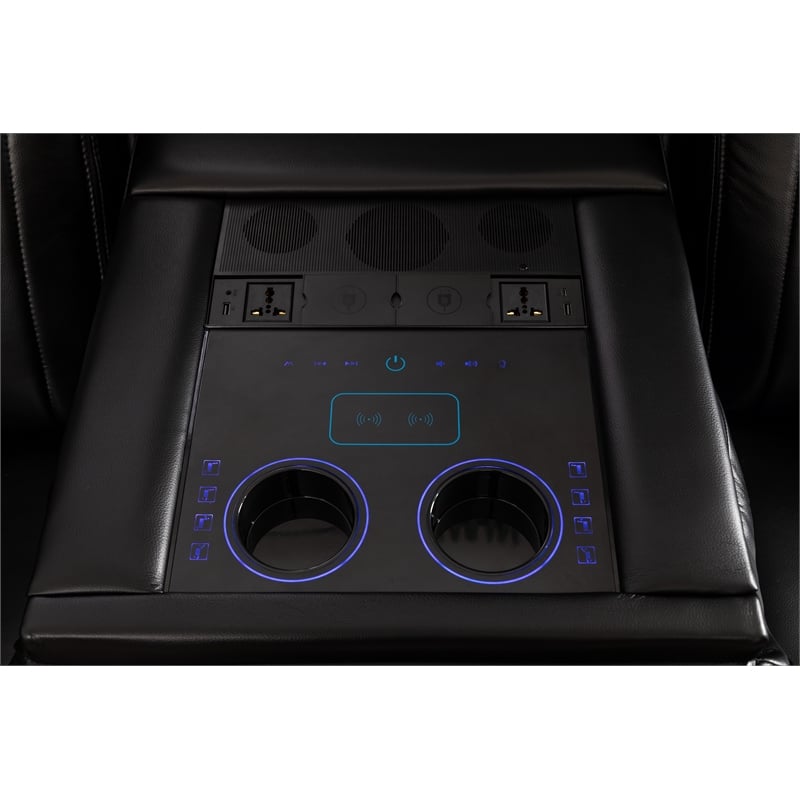 Paleremo Faux Leather Sectional with LED USB Speaker Wireless Charger in Black