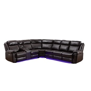 Paleremo Faux Leather Sectional with LED USB Speaker Wireless Charger in Brown