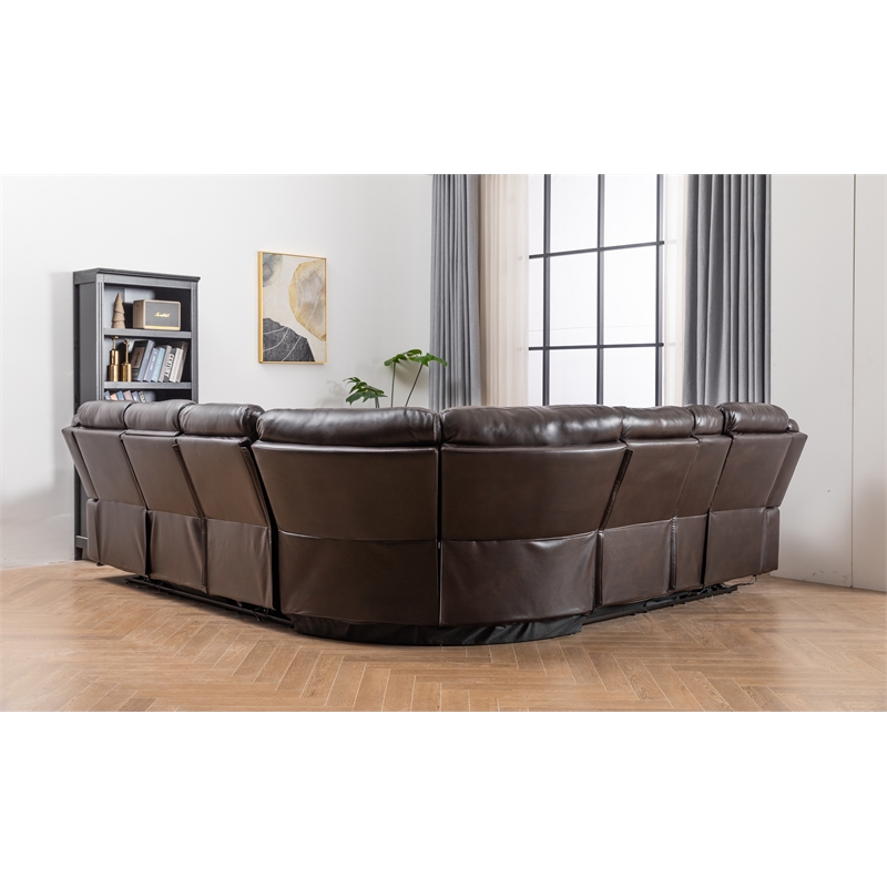 Paleremo Faux Leather Sectional with LED USB Speaker Wireless Charger in Brown