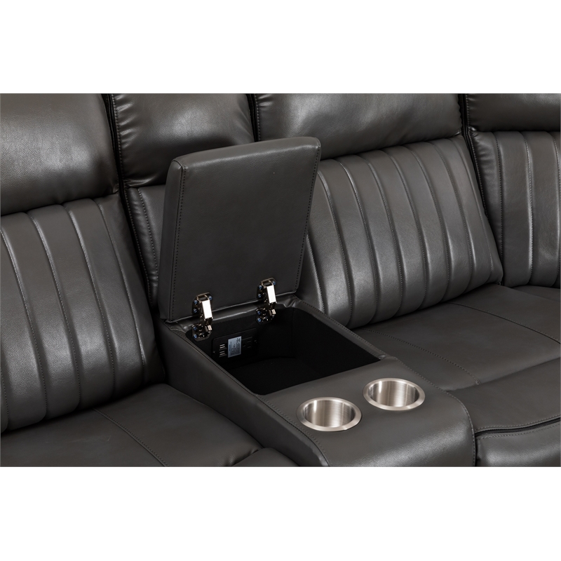 Paleremo Faux Leather Sectional with LED USB Speaker Wireless Charger in Gray
