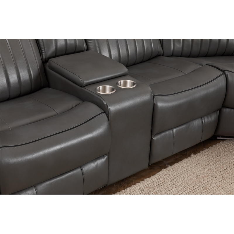 Paleremo Faux Leather Sectional with LED USB Speaker Wireless Charger in Gray