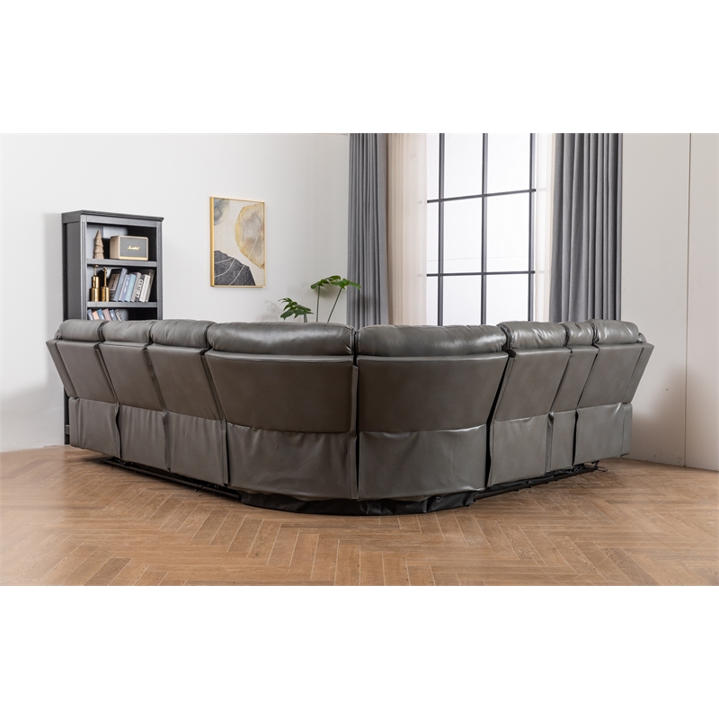 Paleremo Faux Leather Sectional with LED USB Speaker Wireless Charger in Gray