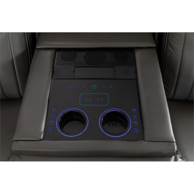 Paleremo Faux Leather Sectional with LED USB Speaker Wireless Charger in Gray