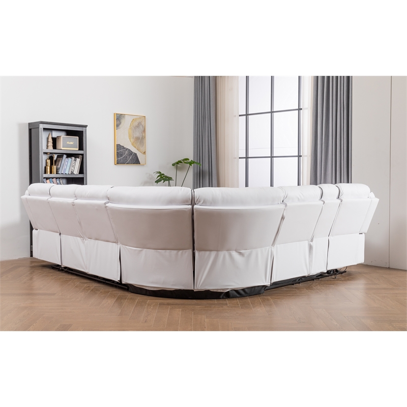 Paleremo Faux Leather Sectional with LED USB Speaker Wireless Charger in White