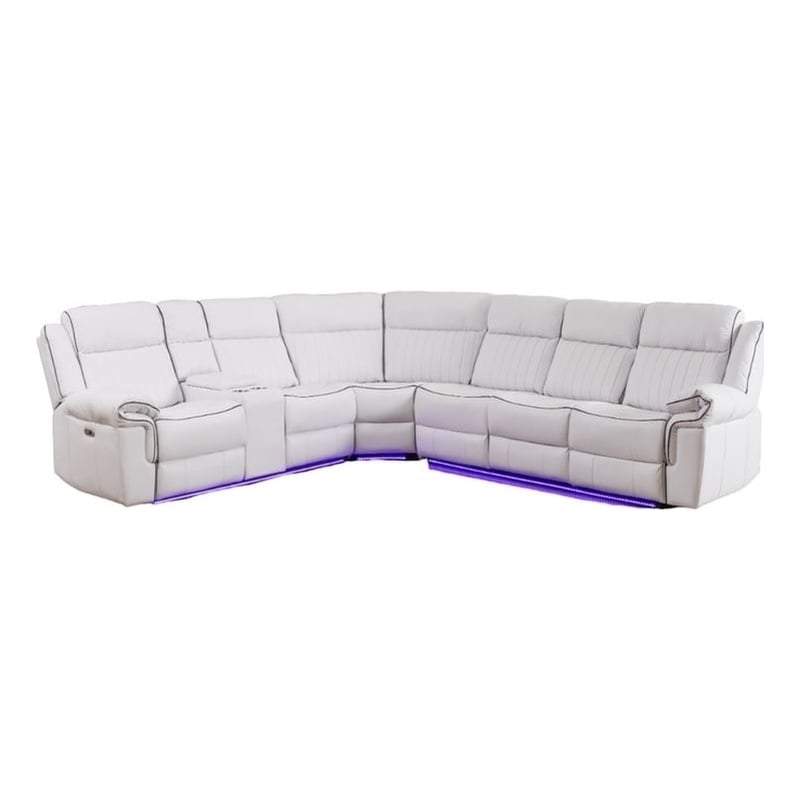 Paleremo Faux Leather Sectional with LED USB Speaker Wireless Charger in White