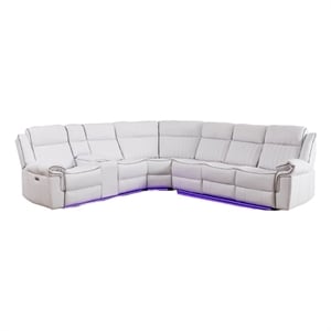 Paleremo Faux Leather Sectional with LED USB Speaker Wireless Charger in White