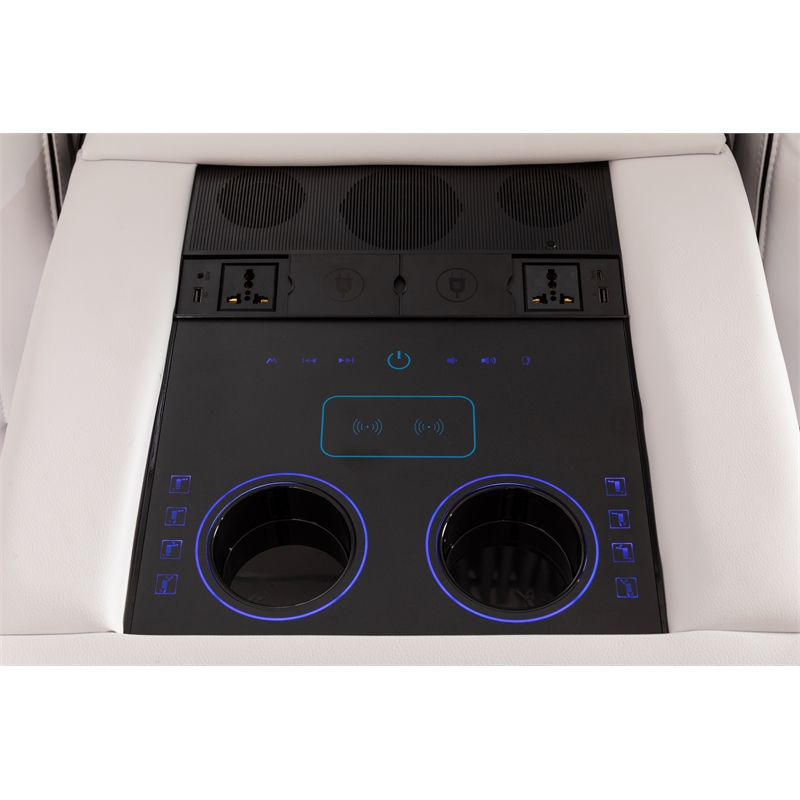 Paleremo Faux Leather Sectional with LED USB Speaker Wireless Charger in White