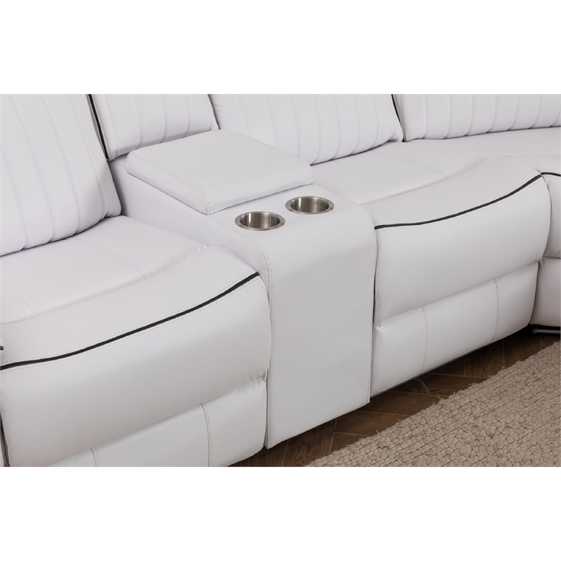 Paleremo Faux Leather Sectional with LED USB Speaker Wireless Charger in White