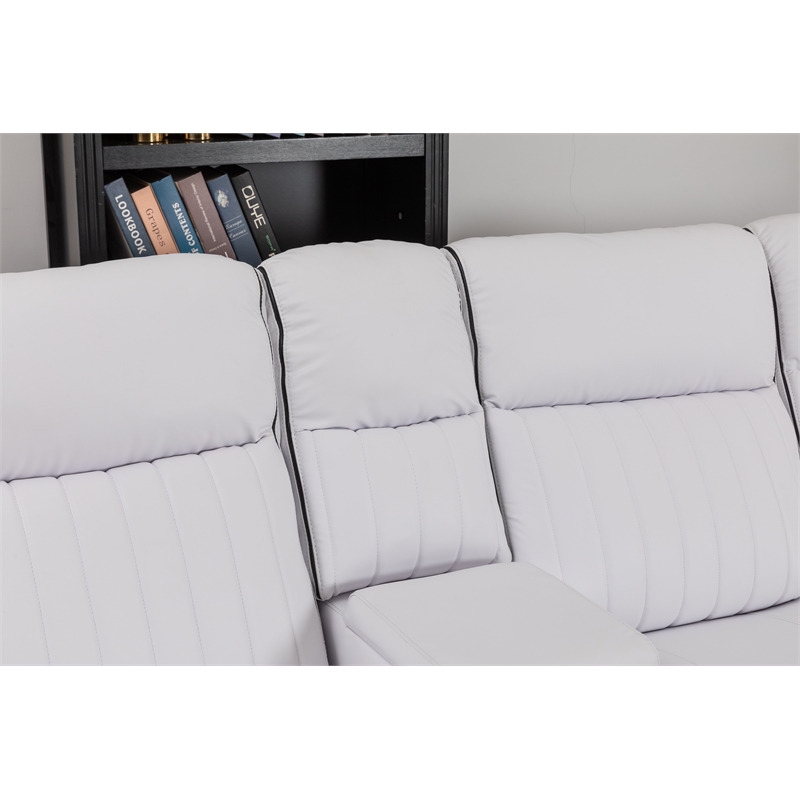 Paleremo Faux Leather Sectional with LED USB Speaker Wireless Charger in White