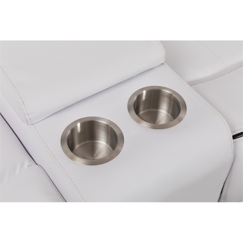 Paleremo Faux Leather Sectional with LED USB Speaker Wireless Charger in White