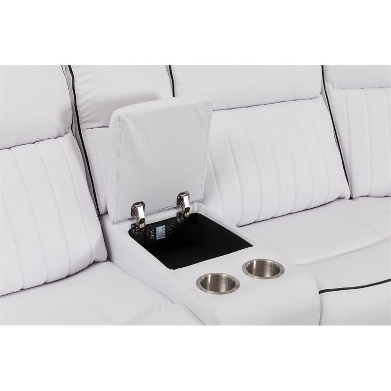 Paleremo Faux Leather Sectional with LED USB Speaker Wireless Charger in White