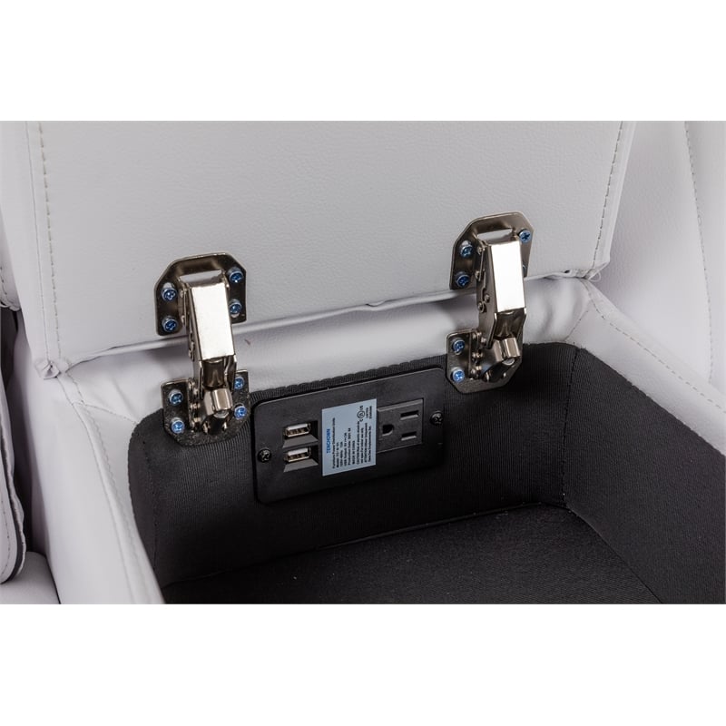 Paleremo Faux Leather Sectional with LED USB Speaker Wireless Charger in White