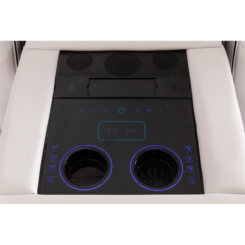 Paleremo Faux Leather Sectional with LED USB Speaker Wireless Charger in White