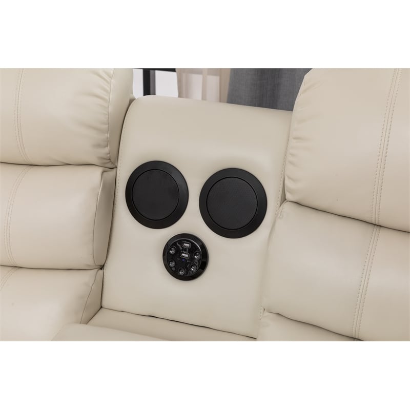 Donivi LED Faux Leather Reclining Sectional in White