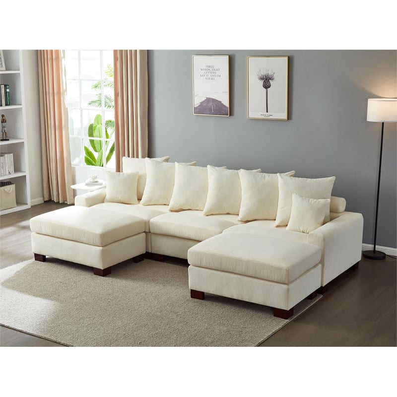 Aira Corduroy Fabric 5 - Piece Sectional in Beige