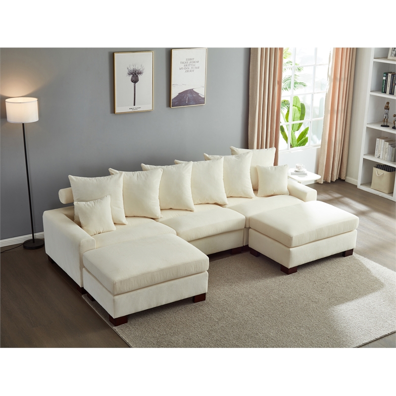 Aira Corduroy Fabric 5 - Piece Sectional in Beige