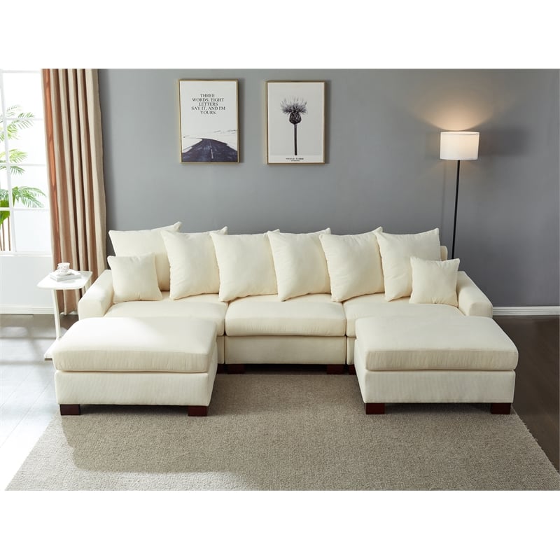 Aira Corduroy Fabric 5 - Piece Sectional in Beige