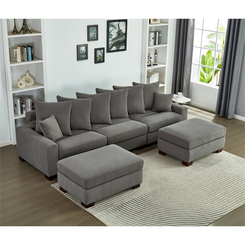 Aira Corduroy Fabric 5 - Piece Sectional in Gray