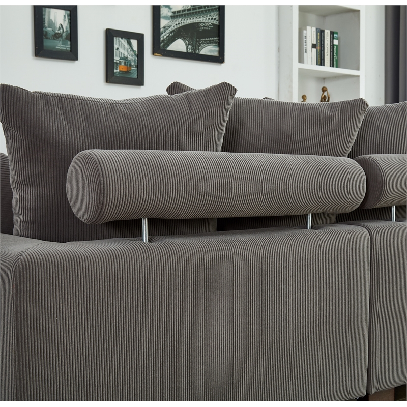 Aira Corduroy Fabric 5 - Piece Sectional in Gray