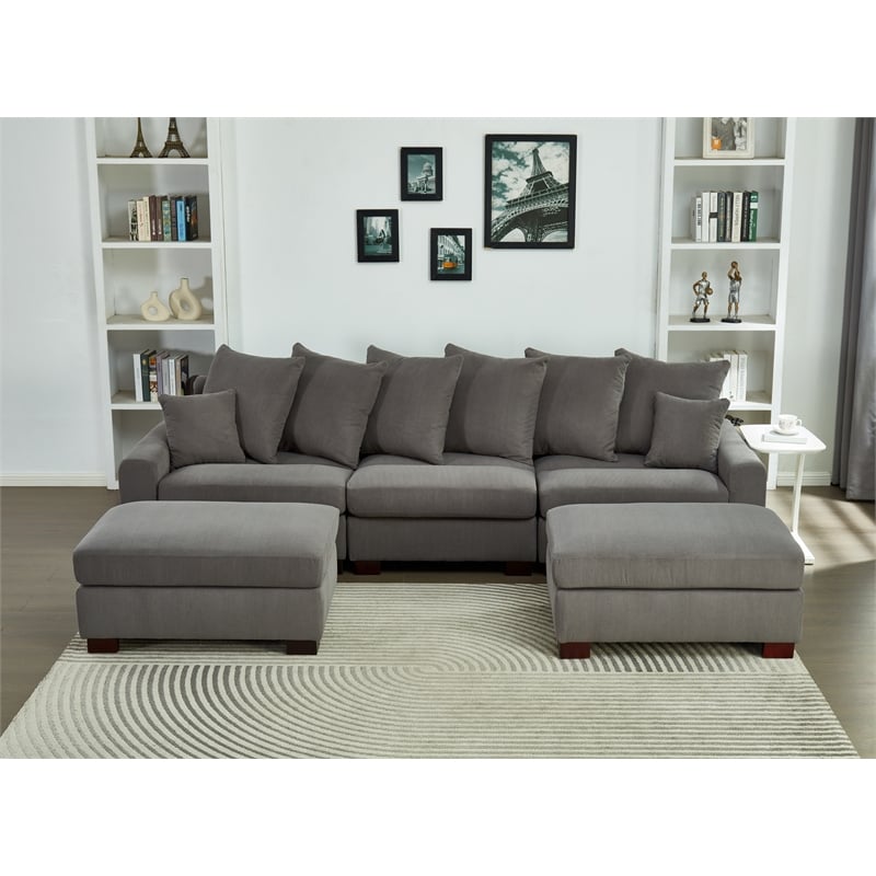 Aira Corduroy Fabric 5 - Piece Sectional in Gray