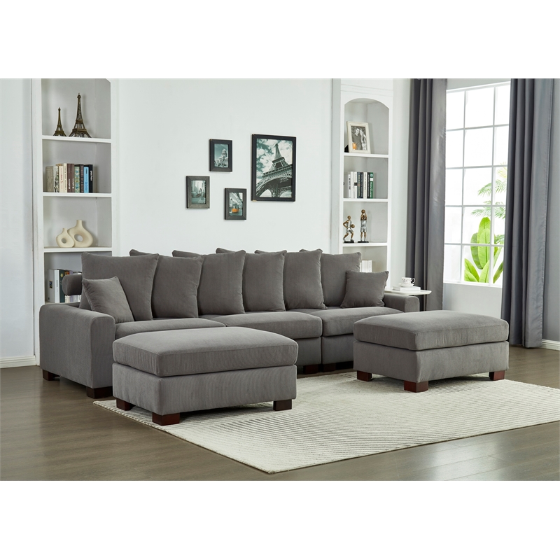 Aira Corduroy Fabric 5 - Piece Sectional in Gray