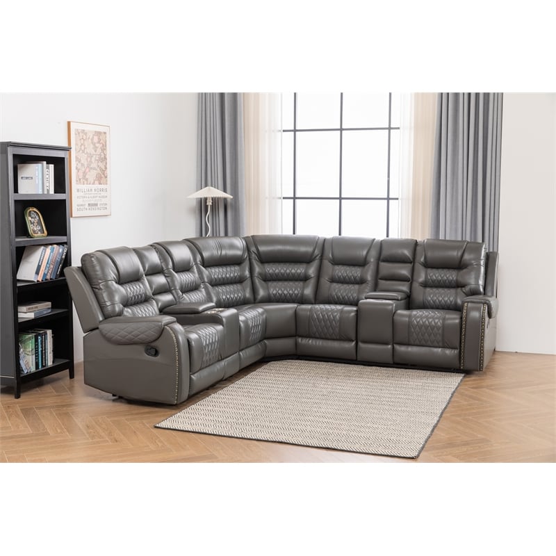Kamiri 5 - Piece Faux Leather Reclining Sectional in Gray