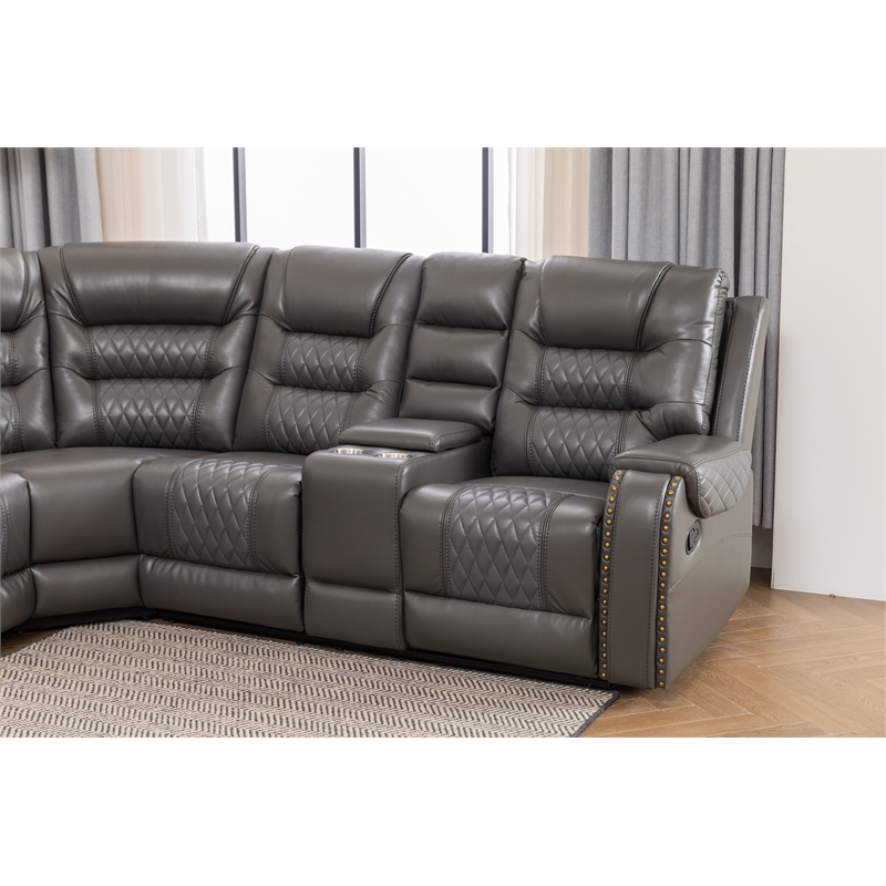 Kamiri 5 - Piece Faux Leather Reclining Sectional in Gray