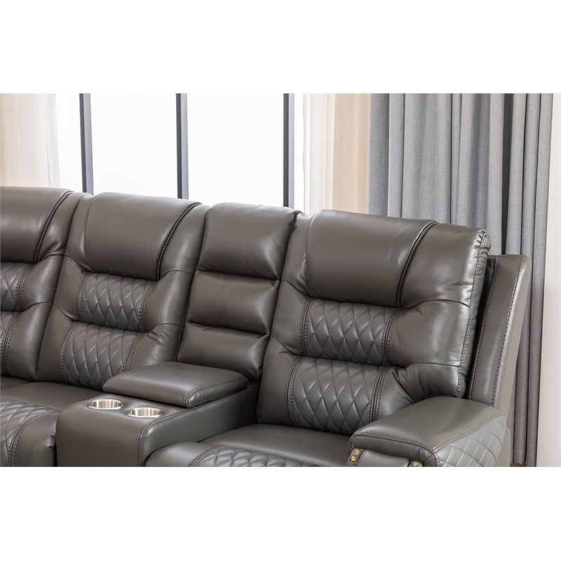 Kamiri 5 - Piece Faux Leather Reclining Sectional in Gray