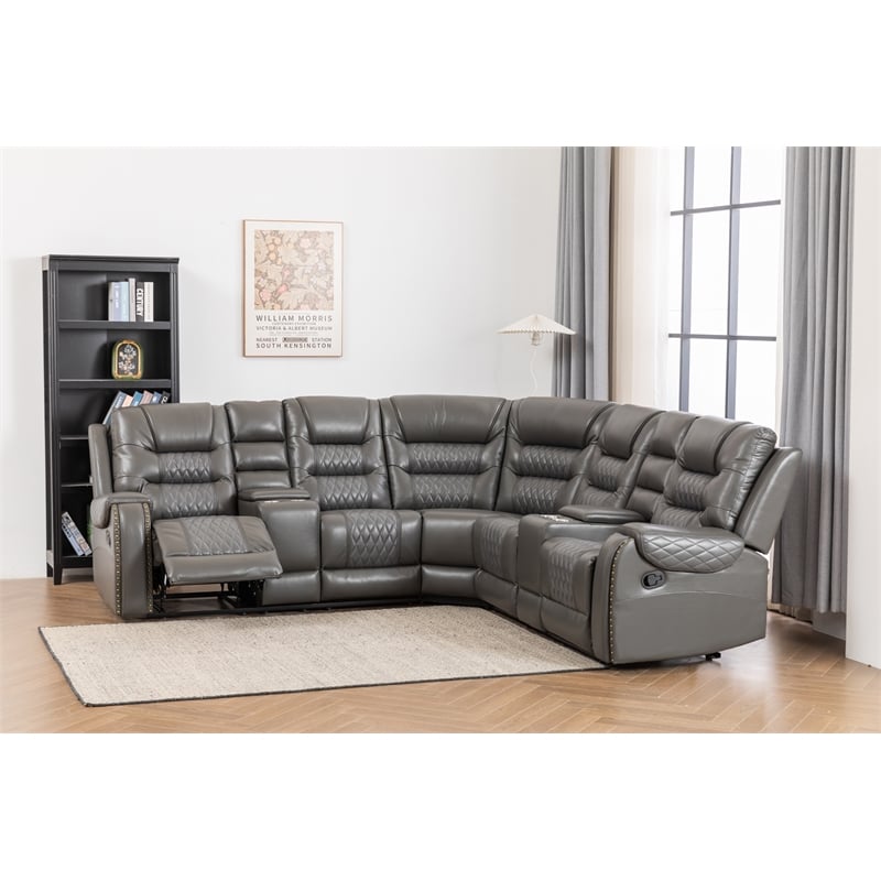 Kamiri 5 - Piece Faux Leather Reclining Sectional in Gray