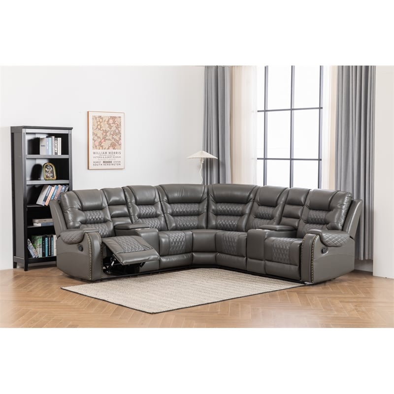 Kamiri 5 - Piece Faux Leather Reclining Sectional in Gray