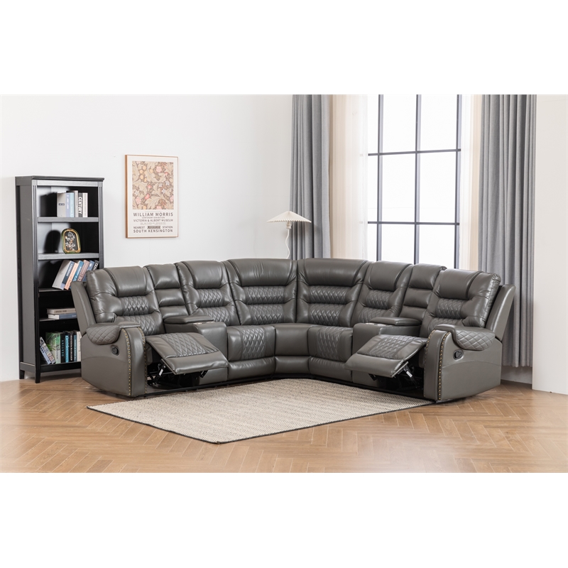 Kamiri 5 - Piece Faux Leather Reclining Sectional in Gray