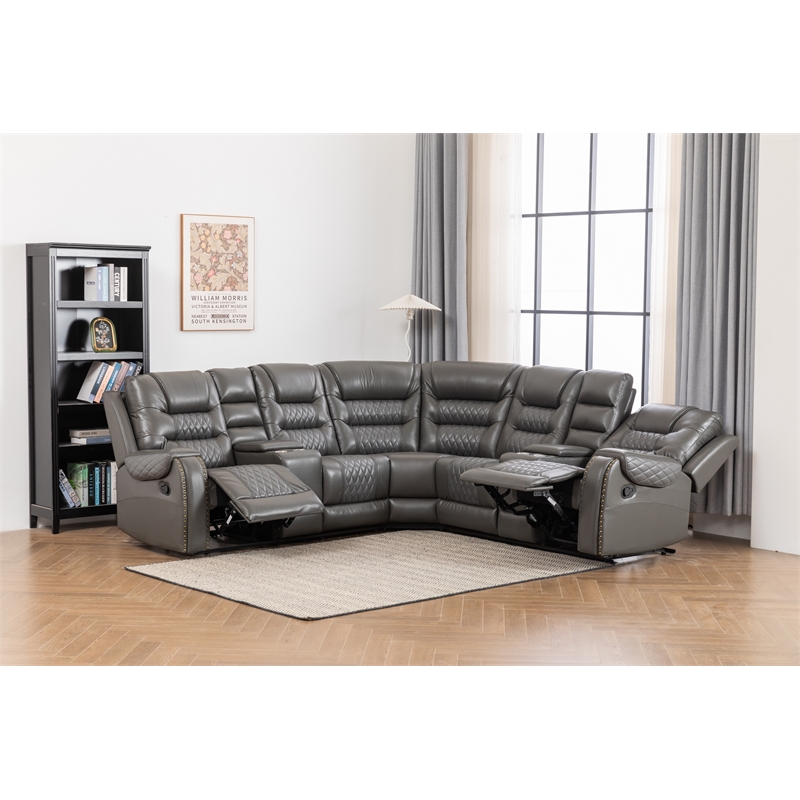 Kamiri 5 - Piece Faux Leather Reclining Sectional in Gray