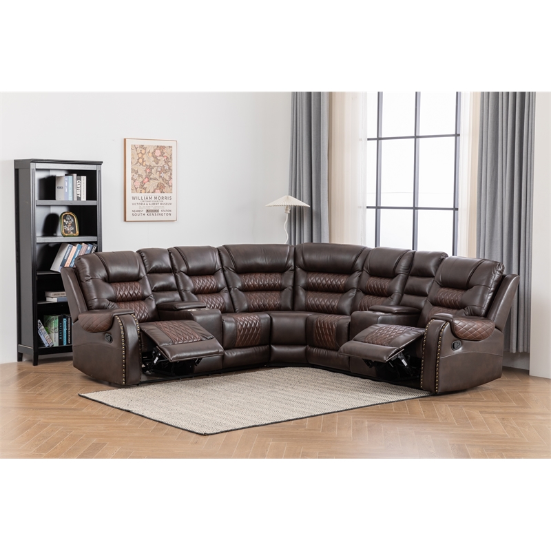 Ilia Two Tone Faux Leather Power Reclining Sectional with Console  & Cup Holder
